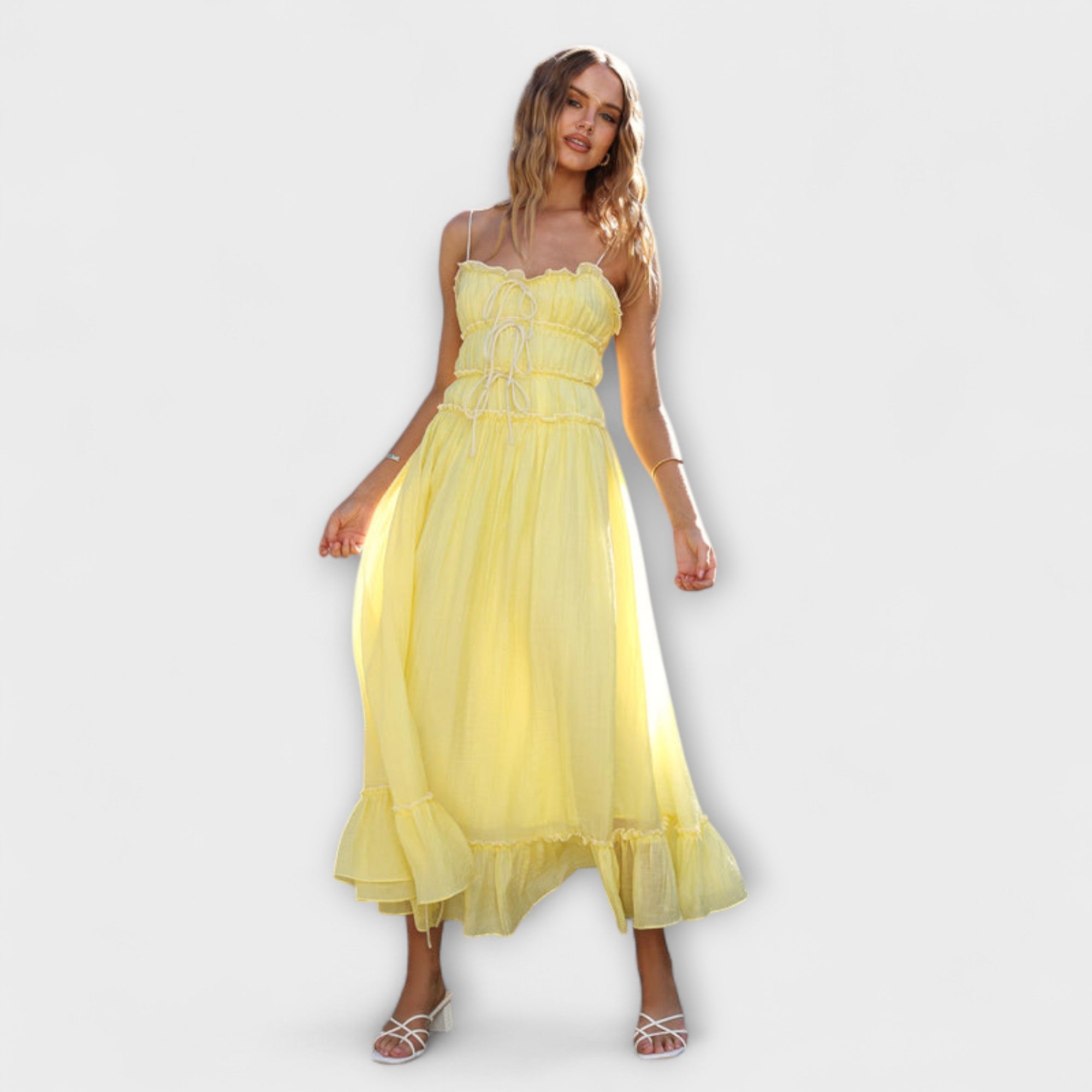 Celine - Sleeveless Midi Dress with Ruffled Hem