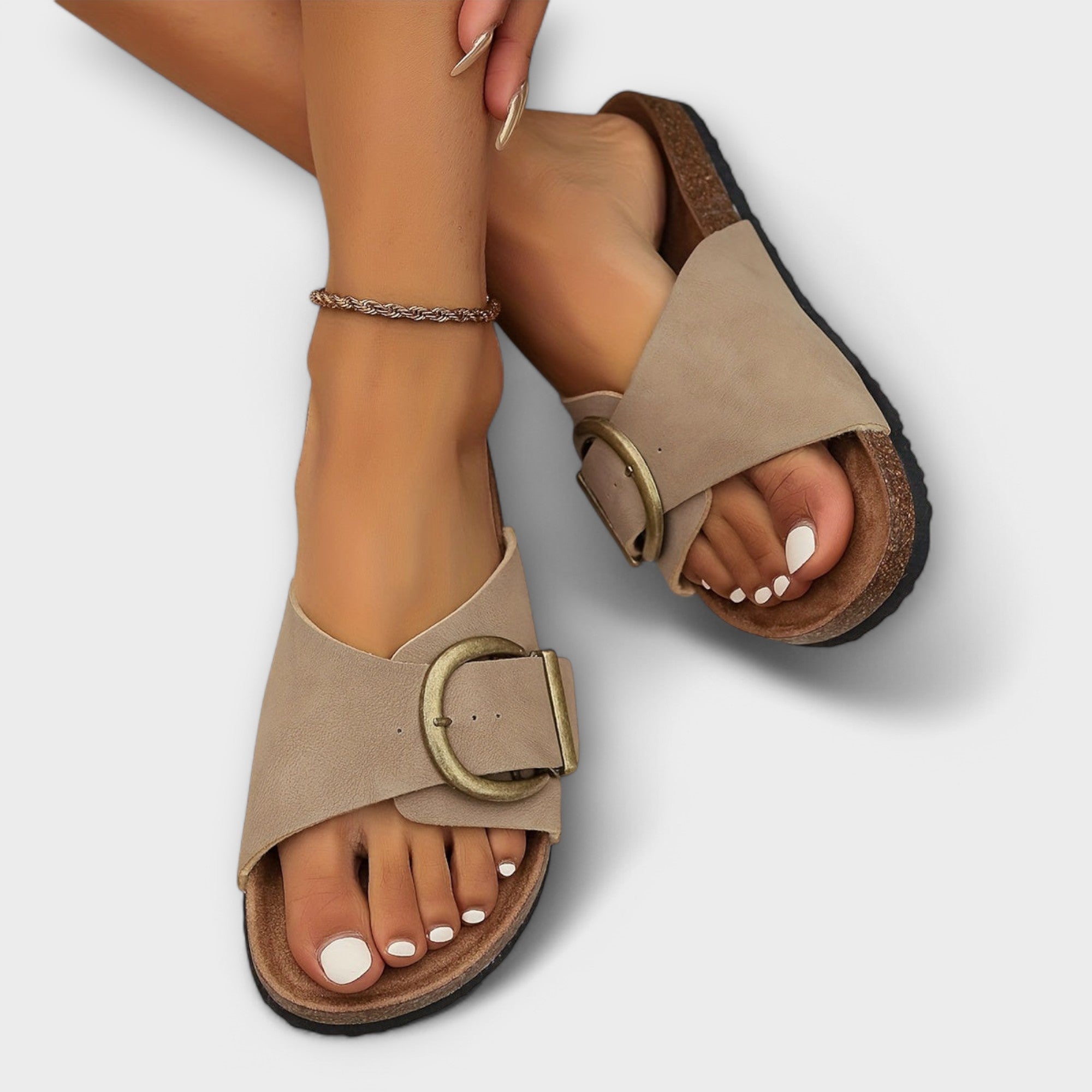 Margie - Women's Cork Sandals with Buckle Strap Design