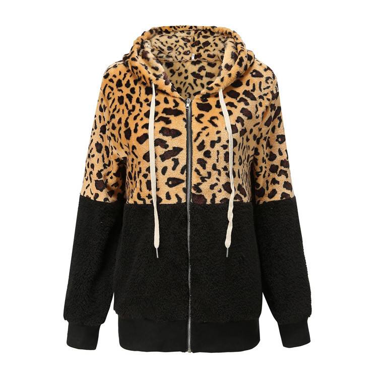 Lea - Fleece Hoodie with Leopard Design