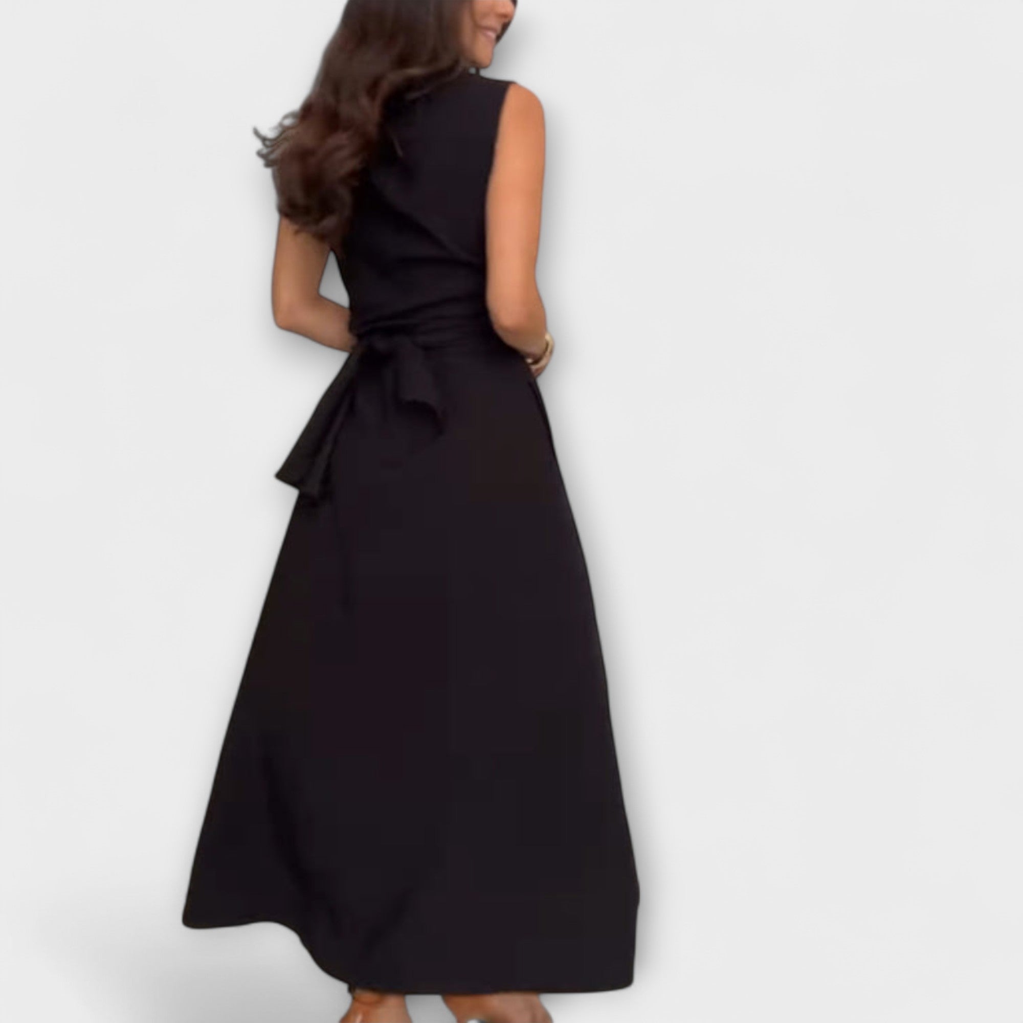 Mira - Eye-catching, single-breasted midi dress with tie belt