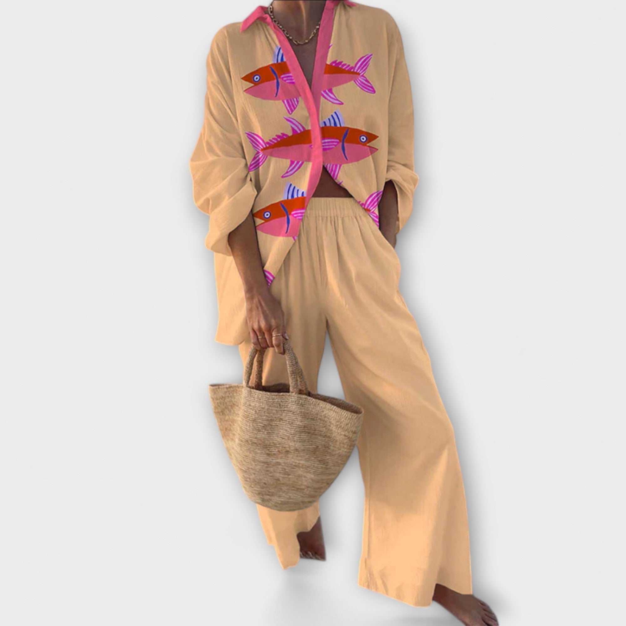 Evalisse – Linen Suit with Fish Print