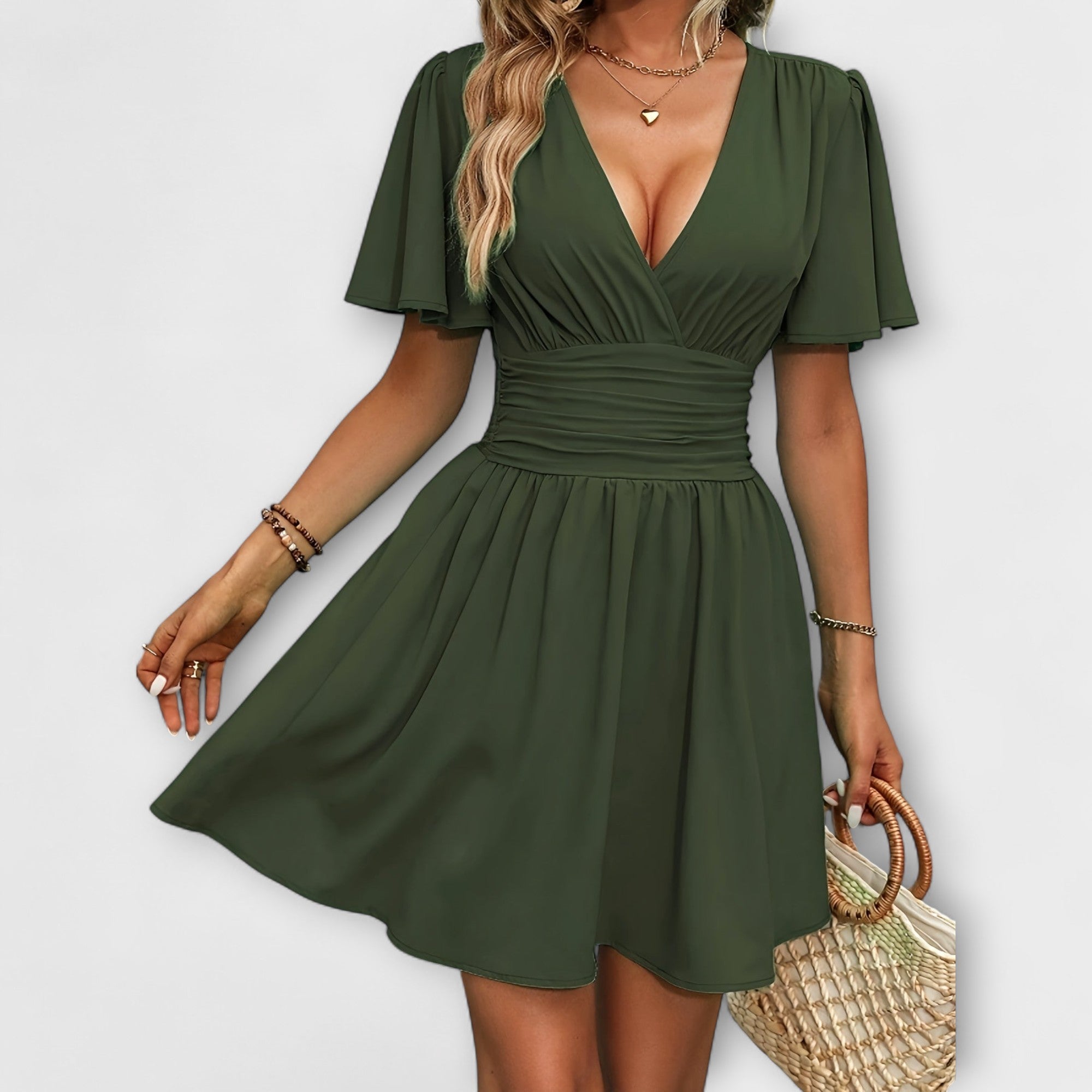 Winslet - Dress with Gathered Waist and V-Neck