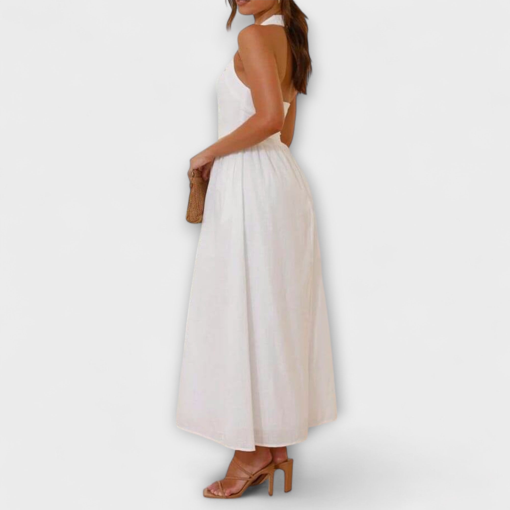 Lydia - Black Midi Dress with Collar and Waist Detail