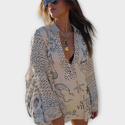 Liv - Water Satin Tassel Shirt and Shorts Set