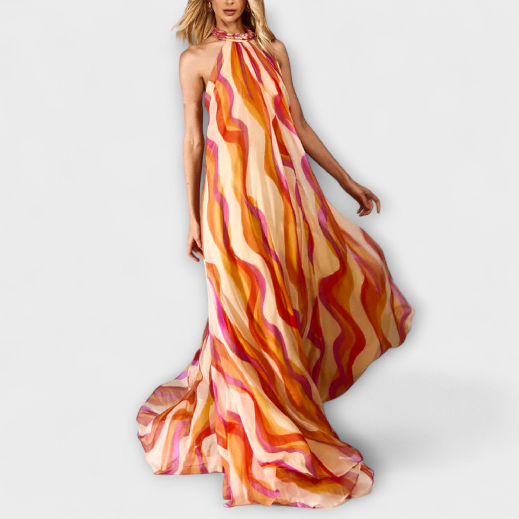 Rumi - Stylish Braided Maxi Dress with Wave Pattern