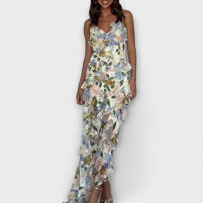 Indie - Ruffled Dress with Strap Print