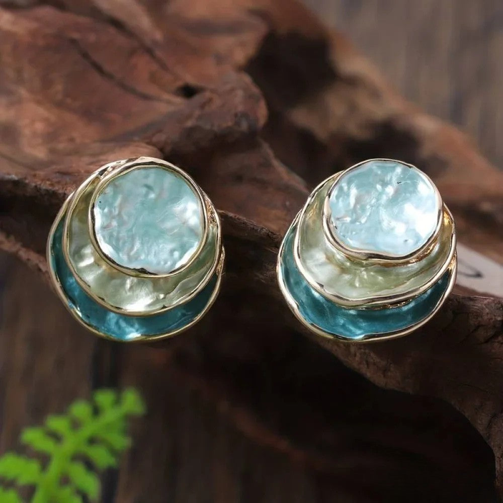 Vintage hand-painted multi-layer round earrings