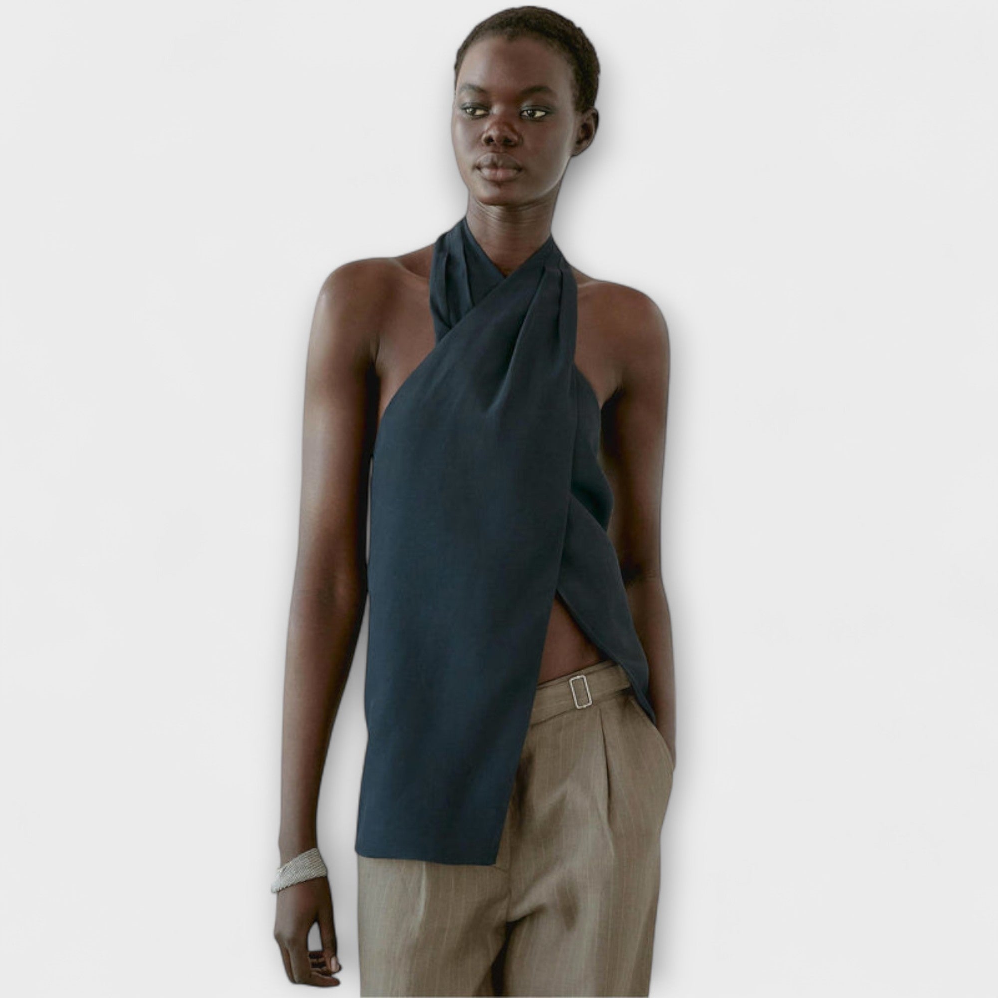 Hannah - Blue Halter Top with Back Cutout