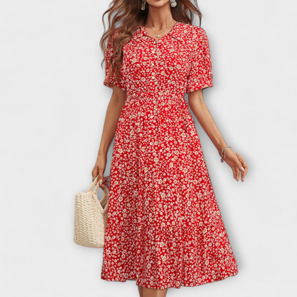 Amelia - Dress with Round Neck and Floral Pattern