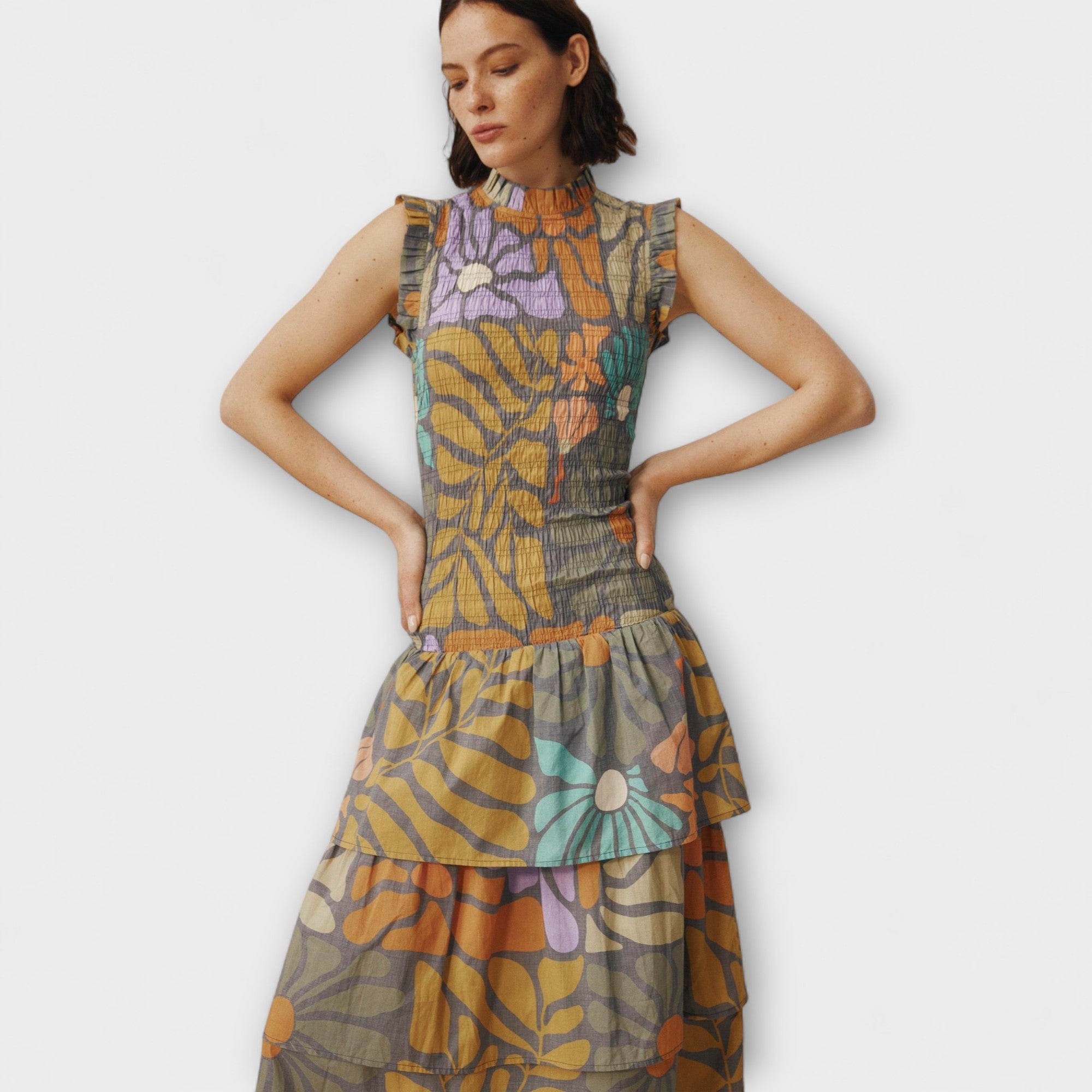 Colorful Botanical Midi Dress