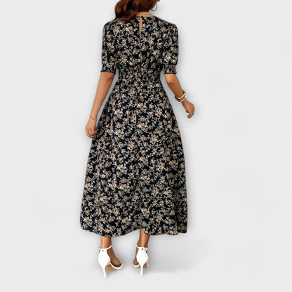 Amelia - Dress with Round Neck and Floral Pattern