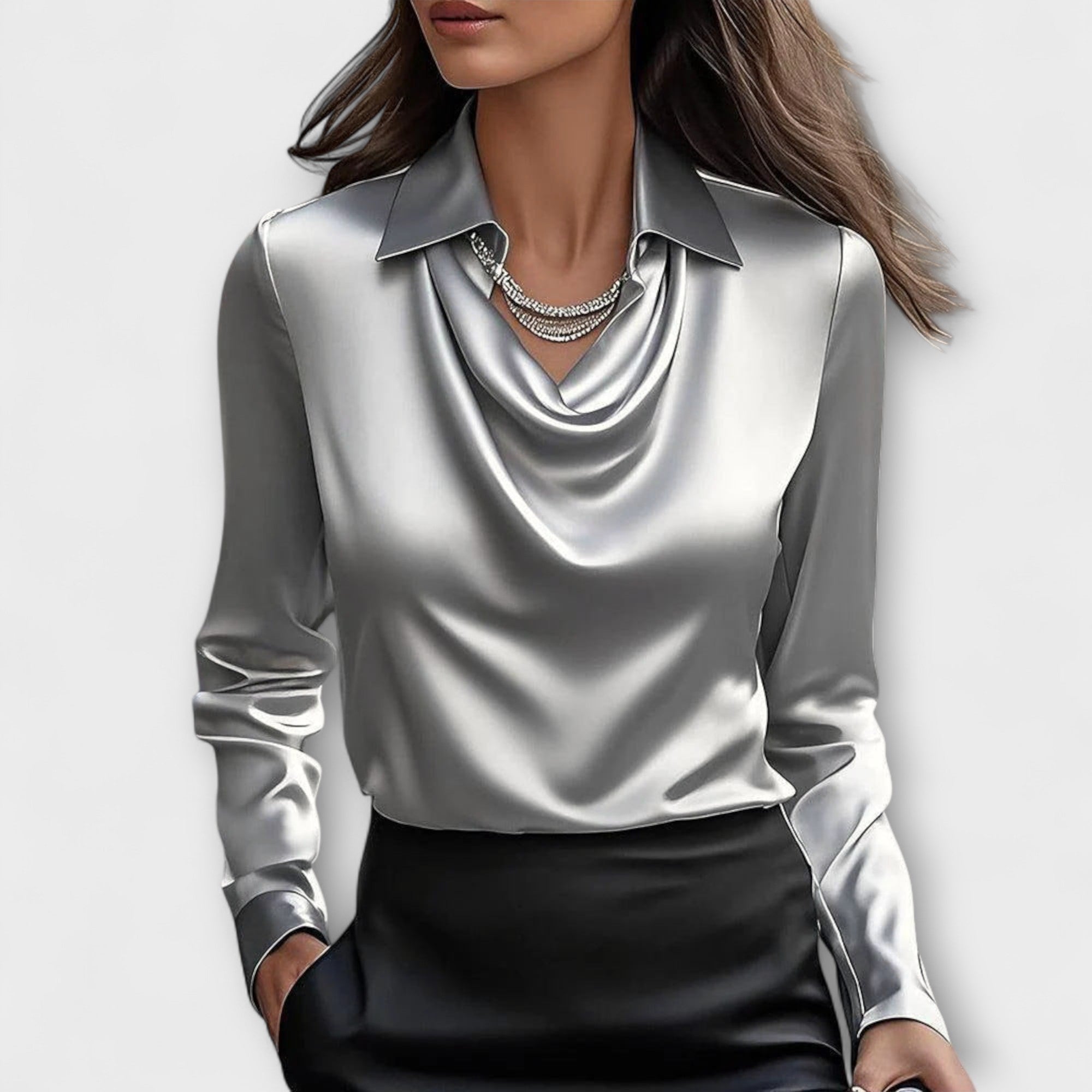 Shiny Blouse with Ruffled Hem