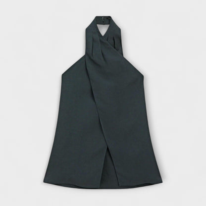 Leah - Blue Halter Neck Top with Back Slit