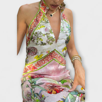Ayla - Sleeveless Maxi Dress with Floral Pattern and Open Back