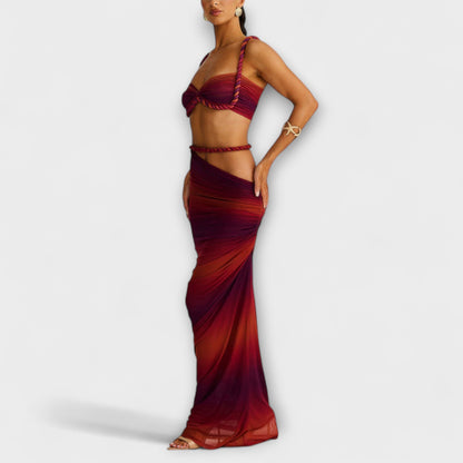 Jane - Chic Gradient Braid Crop Top & Overskirt Duo