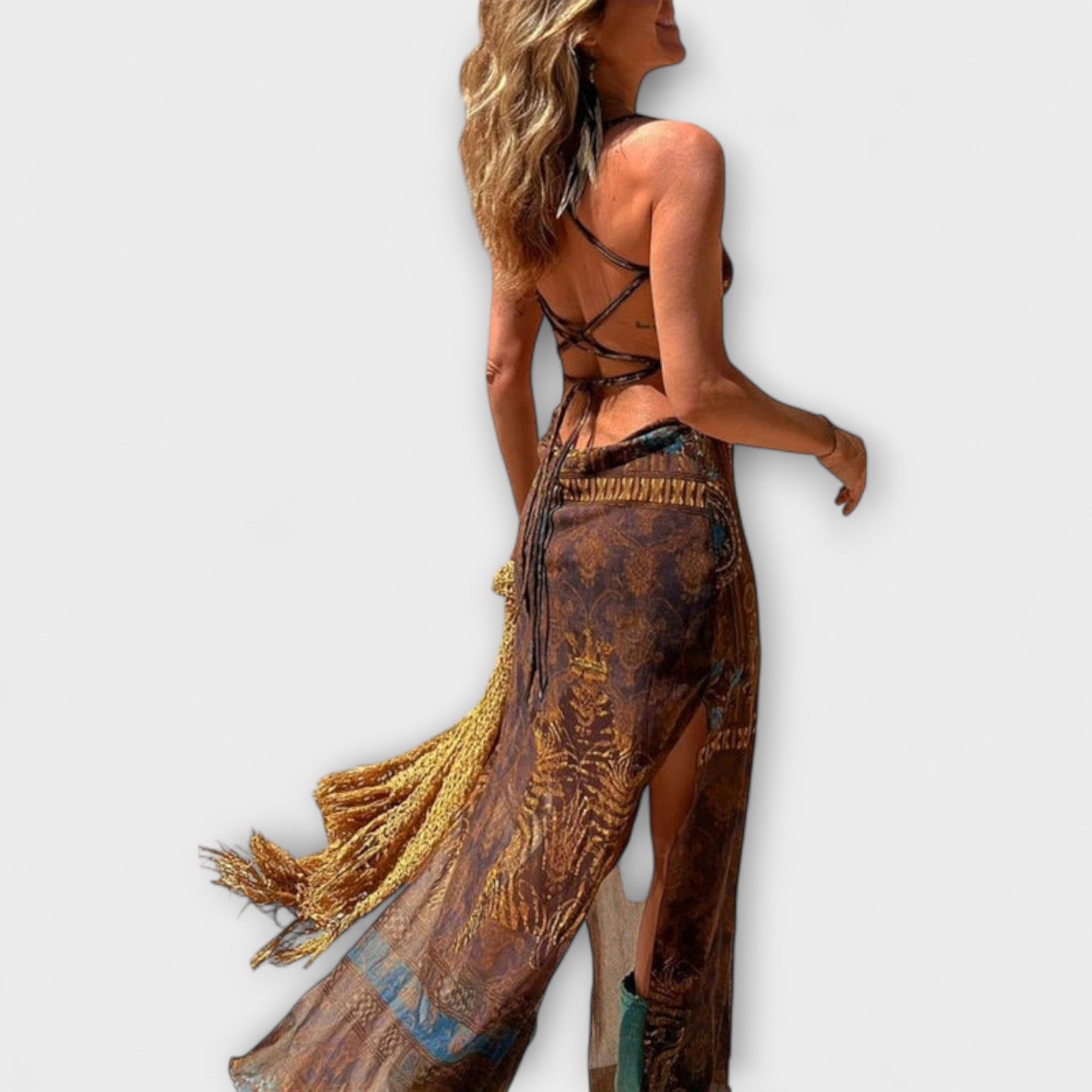 Fee - Unique Midi Dress with Shawl Collar