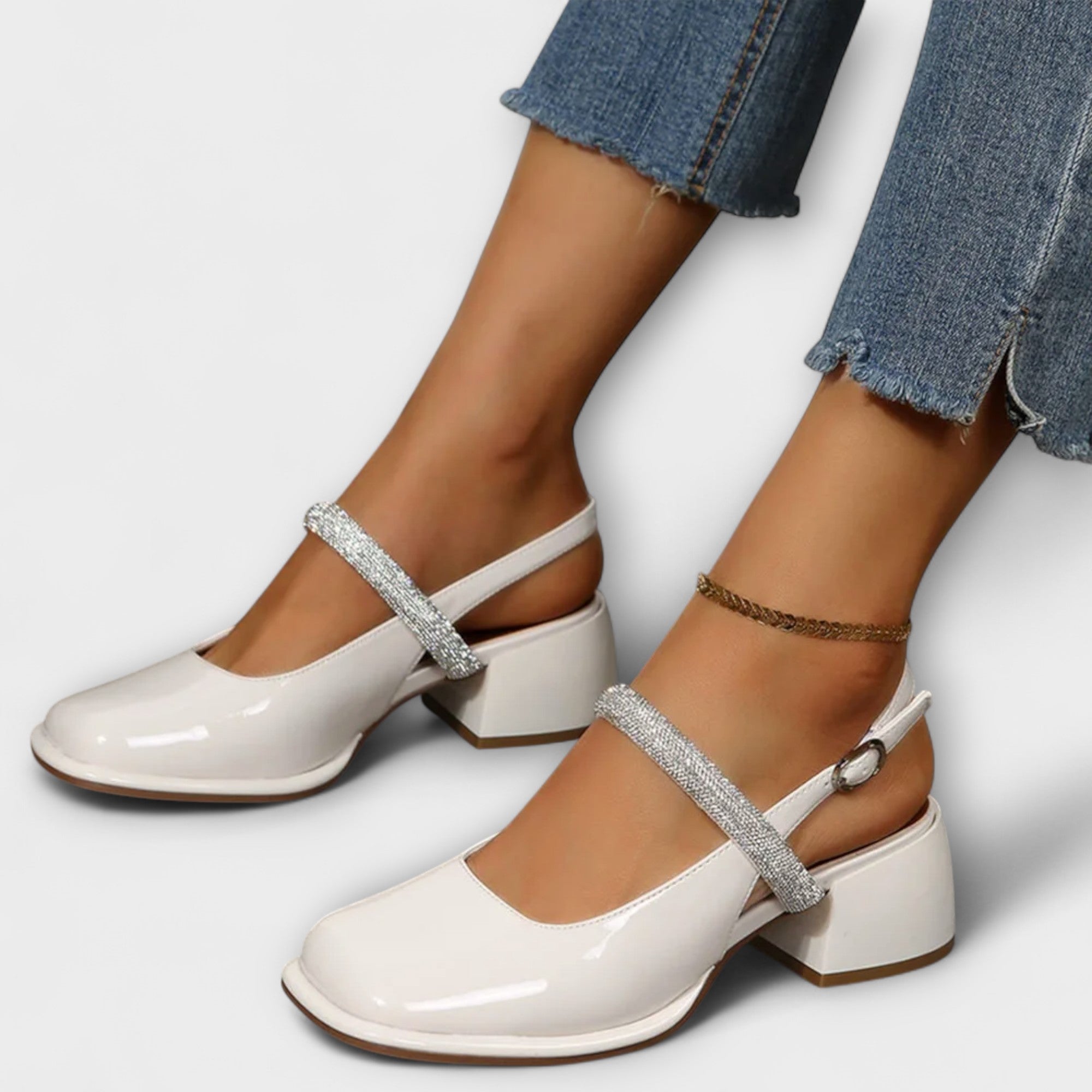 Celandra - Mary Janes with Glitter Straps and Block Heel