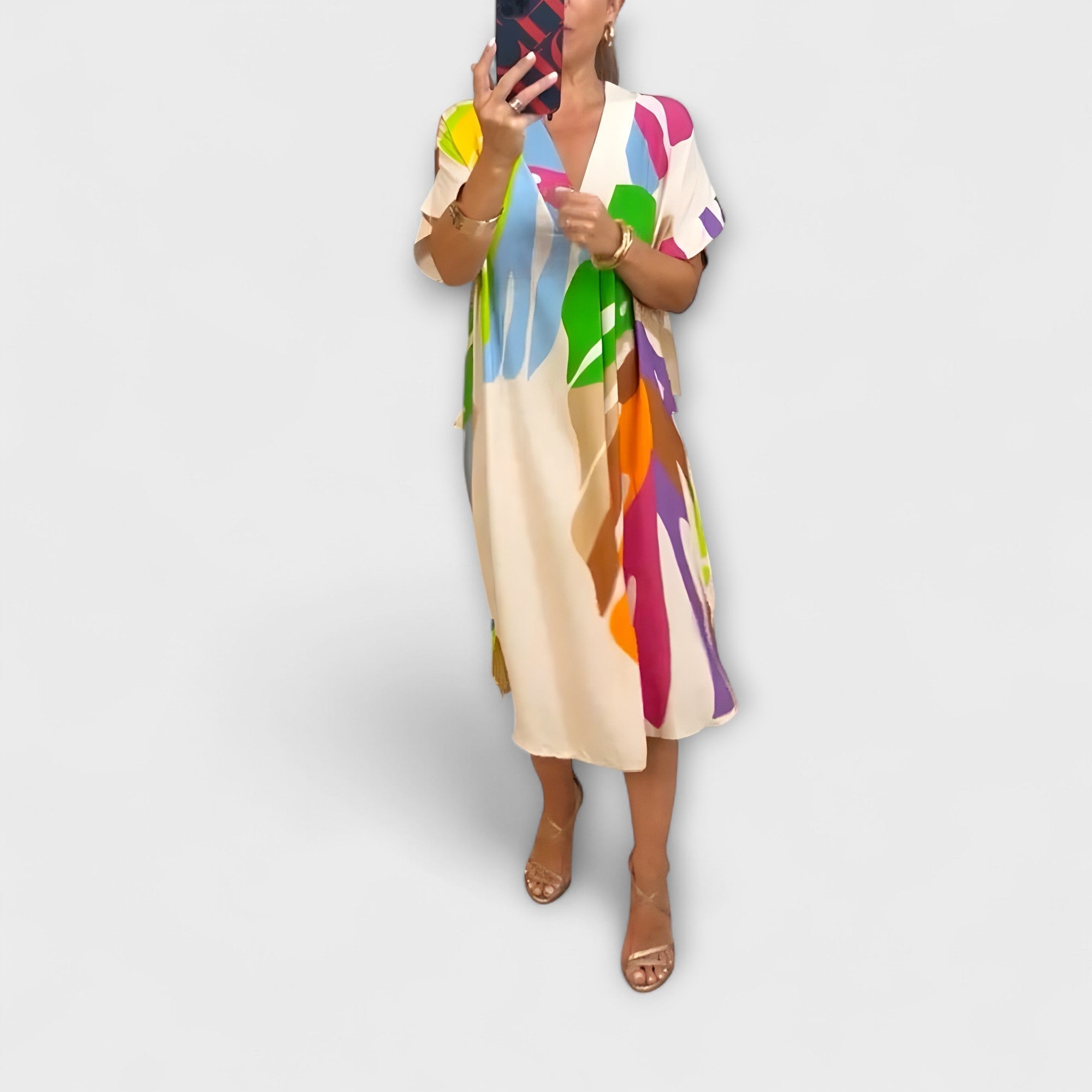 Roos - Casual Dress with Colorful Leaf Print