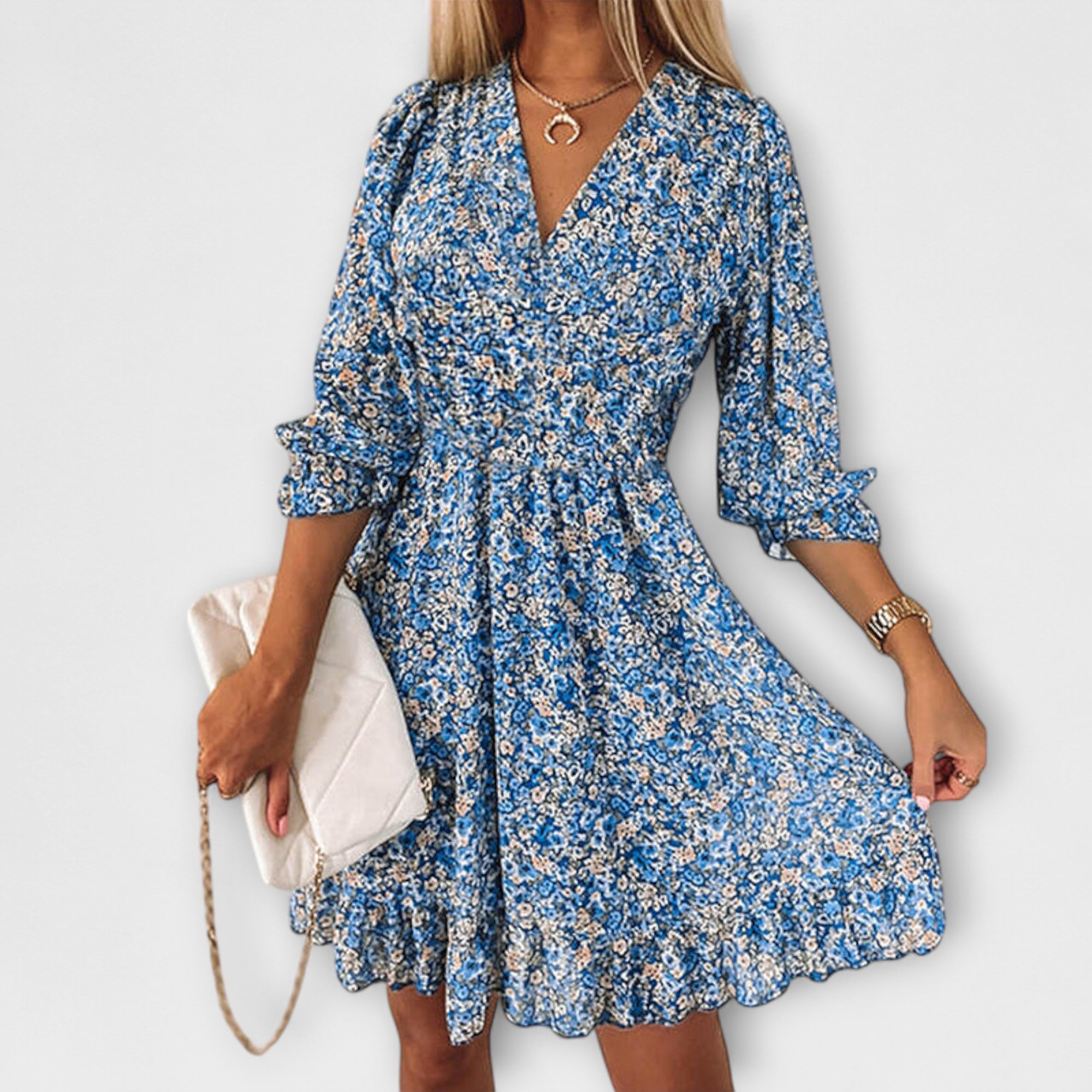 Floral Dress with Puff Sleeves for Women
