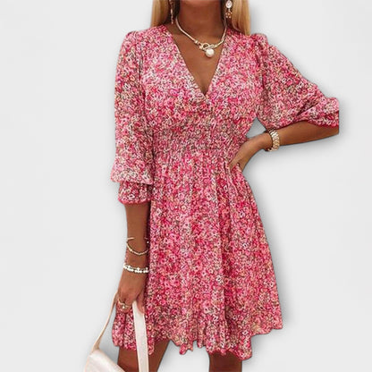 Floral Dress with Puff Sleeves for Women