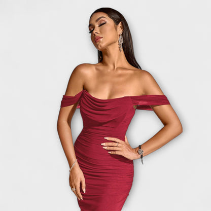 Ione - Off-Shoulder Ruffled Bodycon Dress