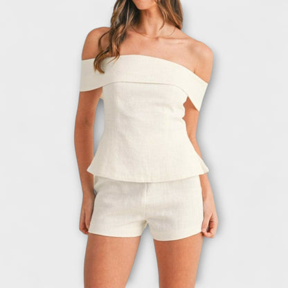 Olivia - White Cotton-Linen Two-Piece Set