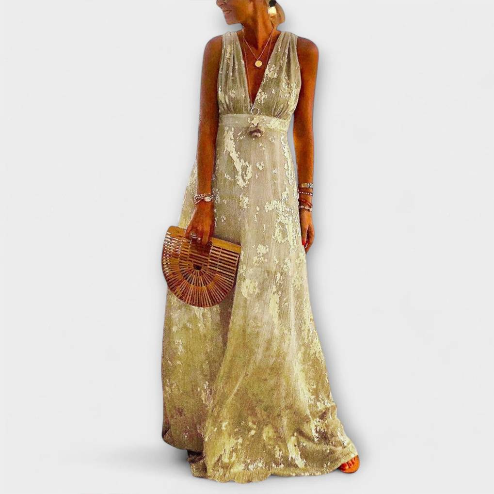 Flowing Dress with V-Neck and Sequin Details