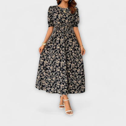 Amelia - Dress with Round Neck and Floral Pattern