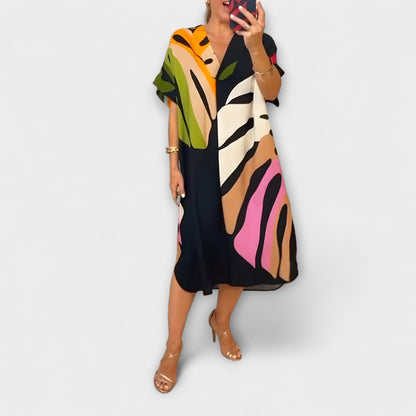 Roos - Casual Dress with Colorful Leaf Print