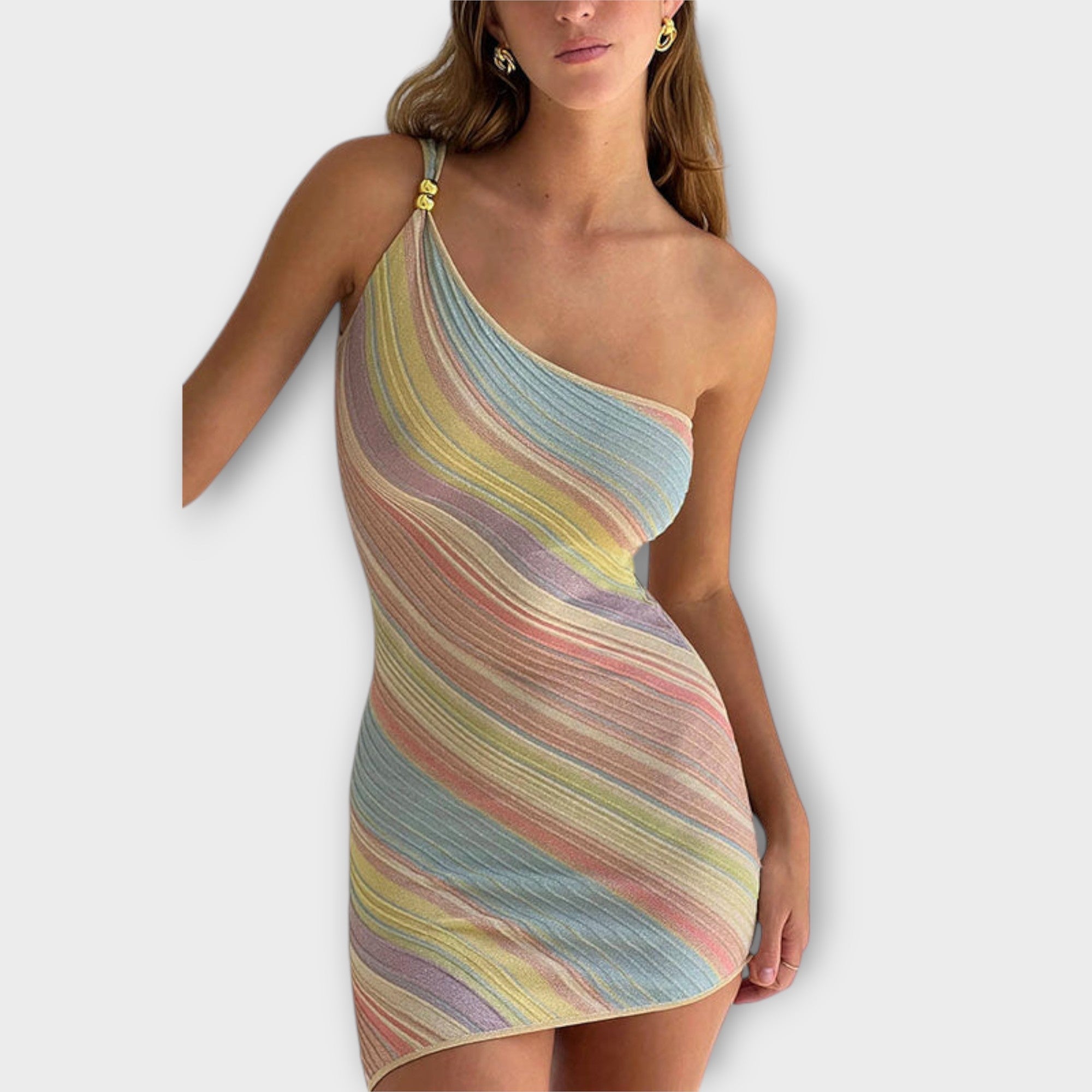 Kira - Trendy One-Shoulder Knit Mini Dress