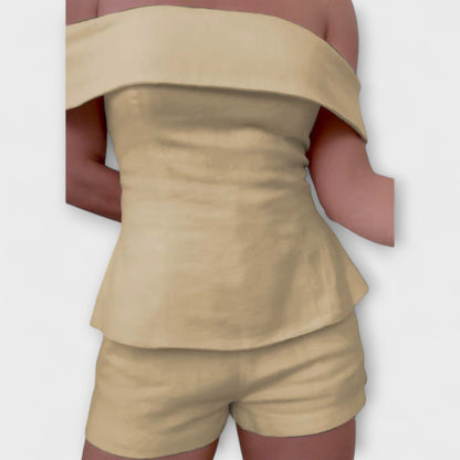 Olivia - White Cotton-Linen Two-Piece Set