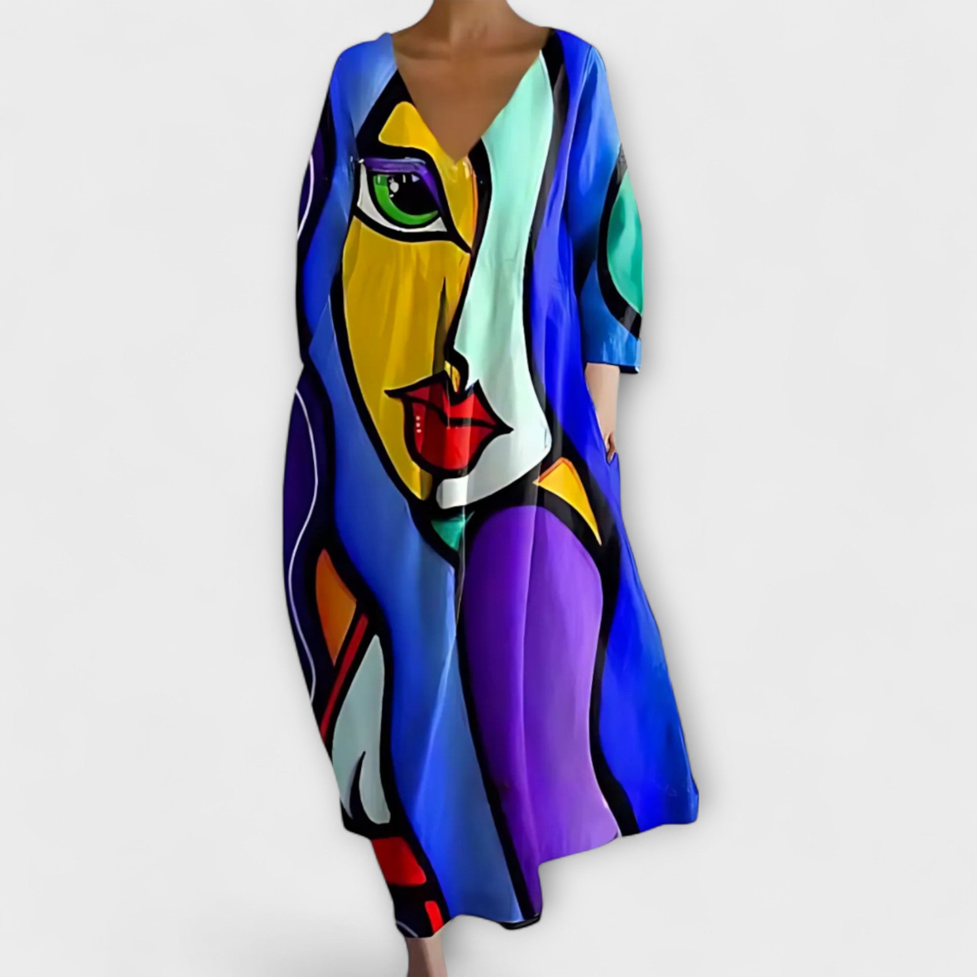 Fiona - Long, Colorful Dress with V-Neck