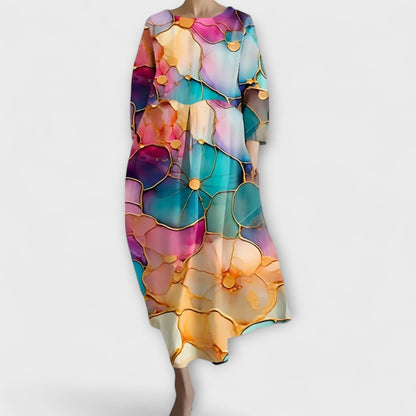 Fiona - Long, Colorful Dress with V-Neck